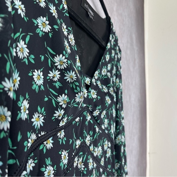 Intermix Floral Long Sleeve Silk Tiered Dress In Black Green Women's Size 2 - Picture 6 of 13